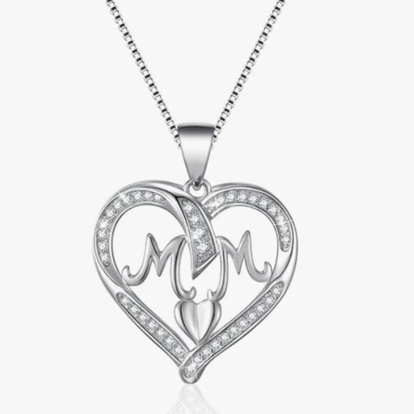 Silver Mom Heart Necklace – Mother’s Day Gift Jewelry for Mom from‎ Daughter Son - Picture 1 of 2